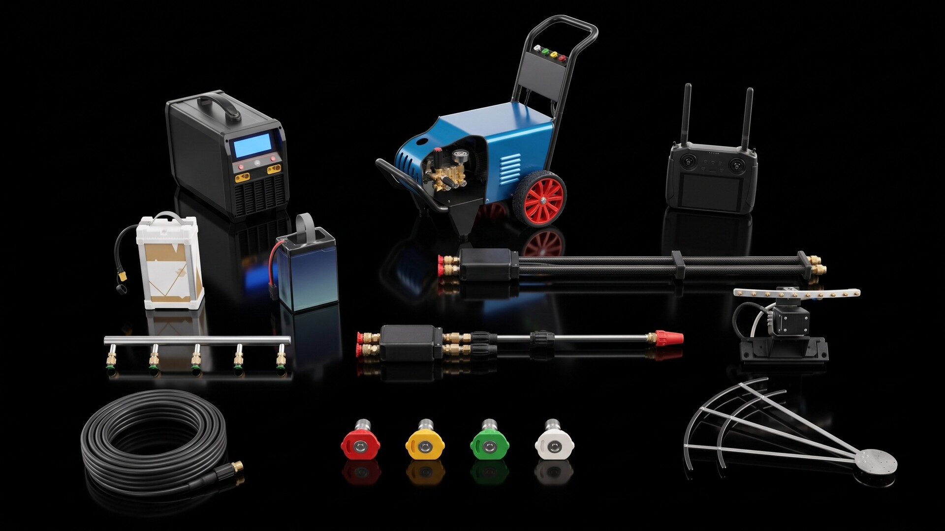 Full accessory set laid out